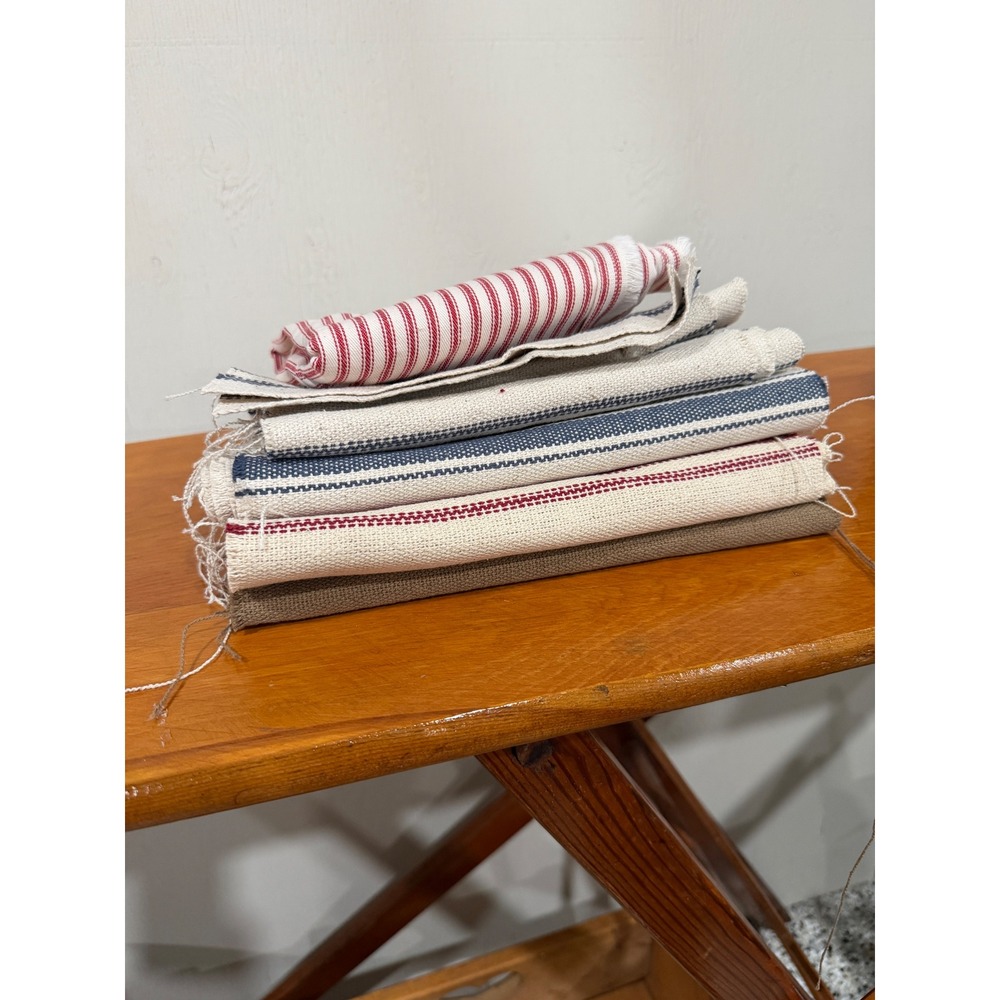 Vintage Grain Sack Ticking Stripe Fabric Remnants Farmhouse Craft Bundle 5pc
